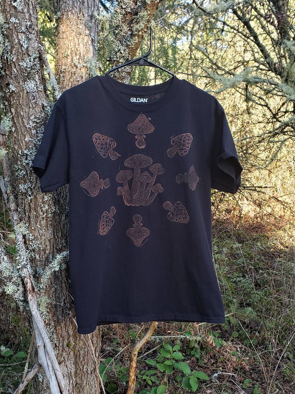Mushroom Medley Bleach Printed Black T Shirt *Made-to-Order sizes XS-10XL*