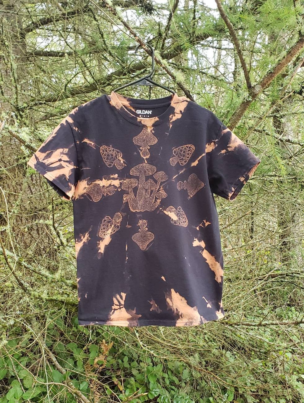 Mushroom Medley Bleach Printed Black T Shirt *Made-to-Order sizes XS-10XL*