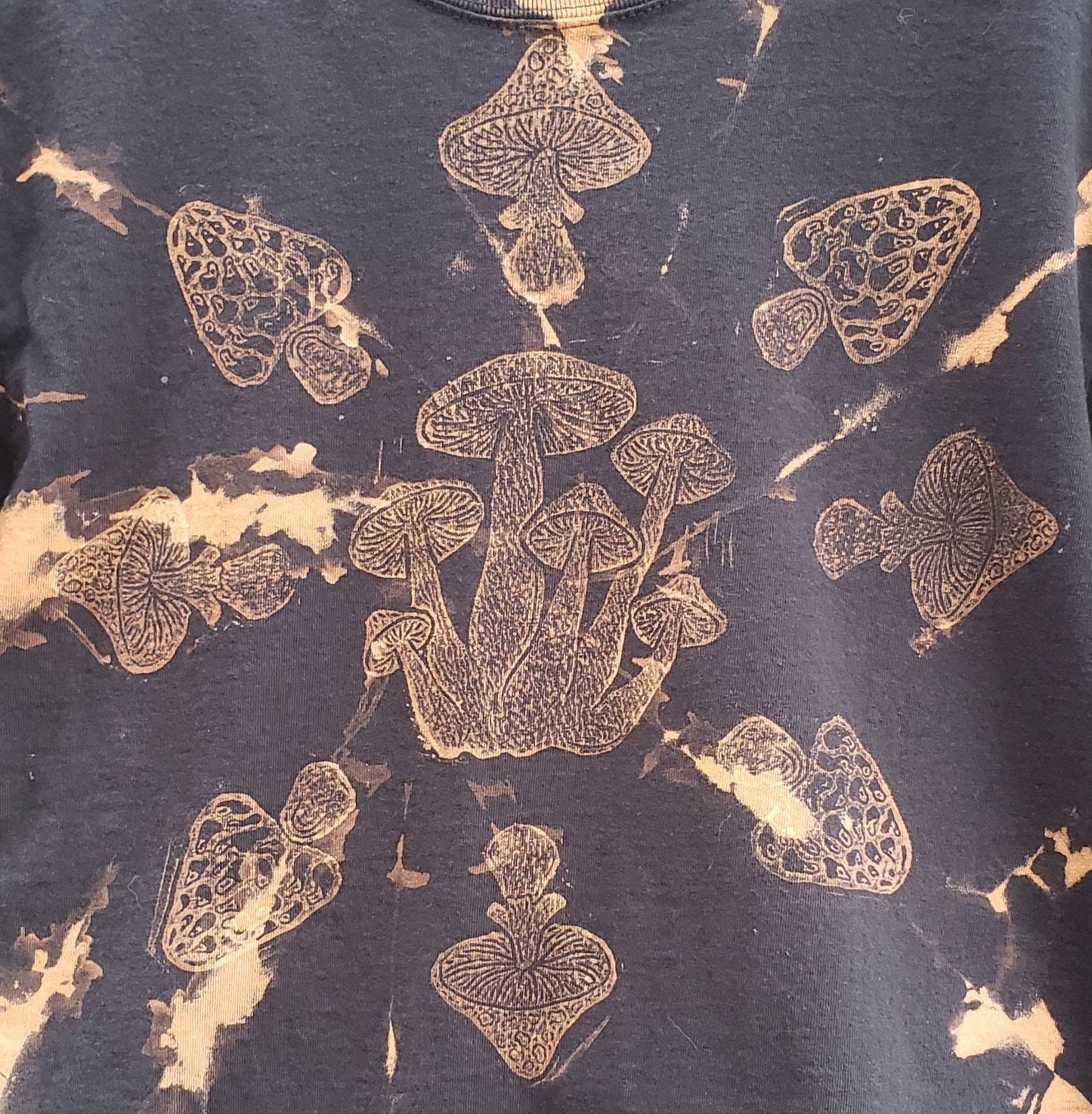 Mushroom Medley Bleach Printed Black T Shirt *Made-to-Order sizes XS-10XL*