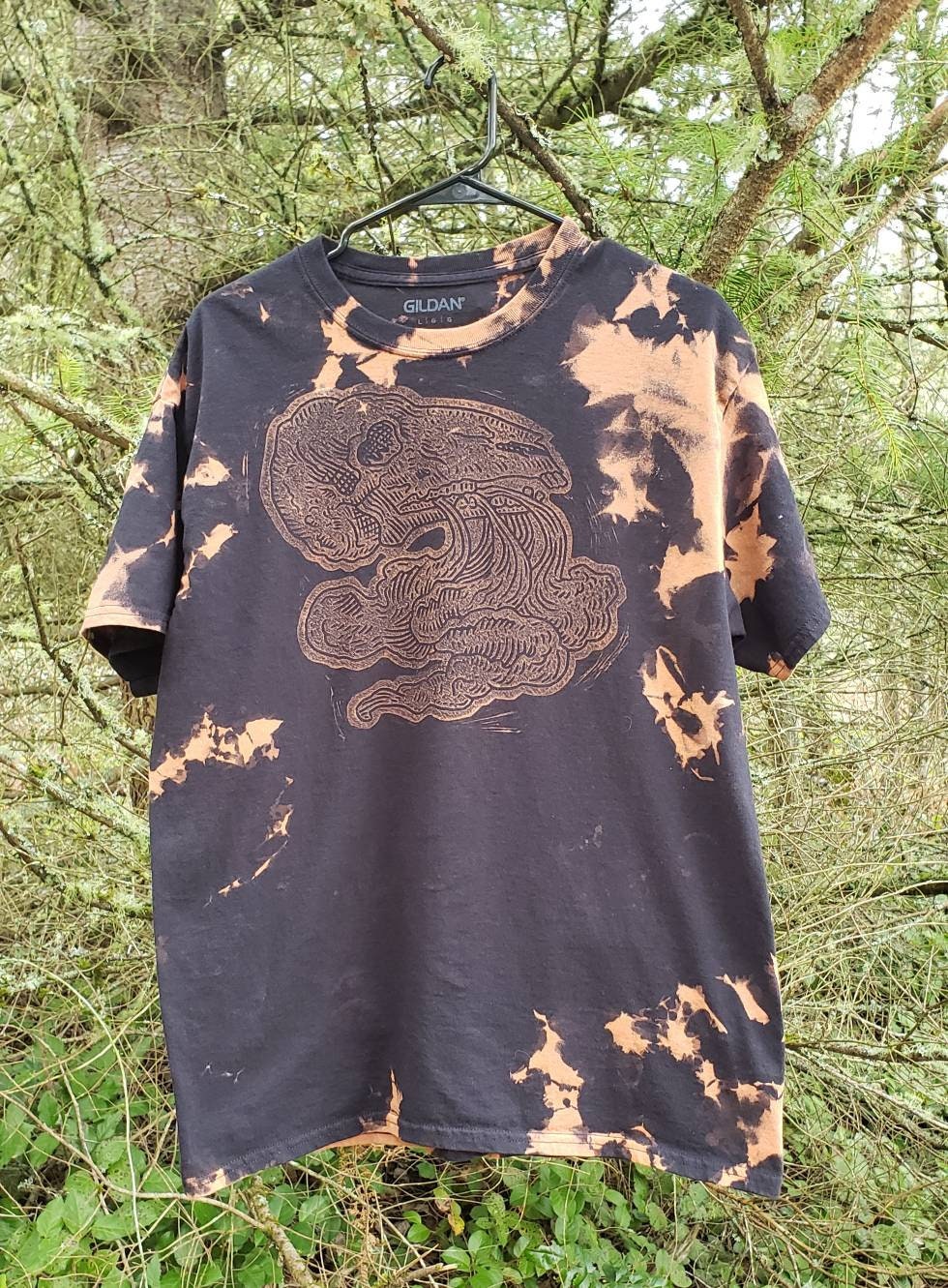 Smoking Skull Bleach Printed Black T Shirt *Made-to-Order sizes XS-10XL*