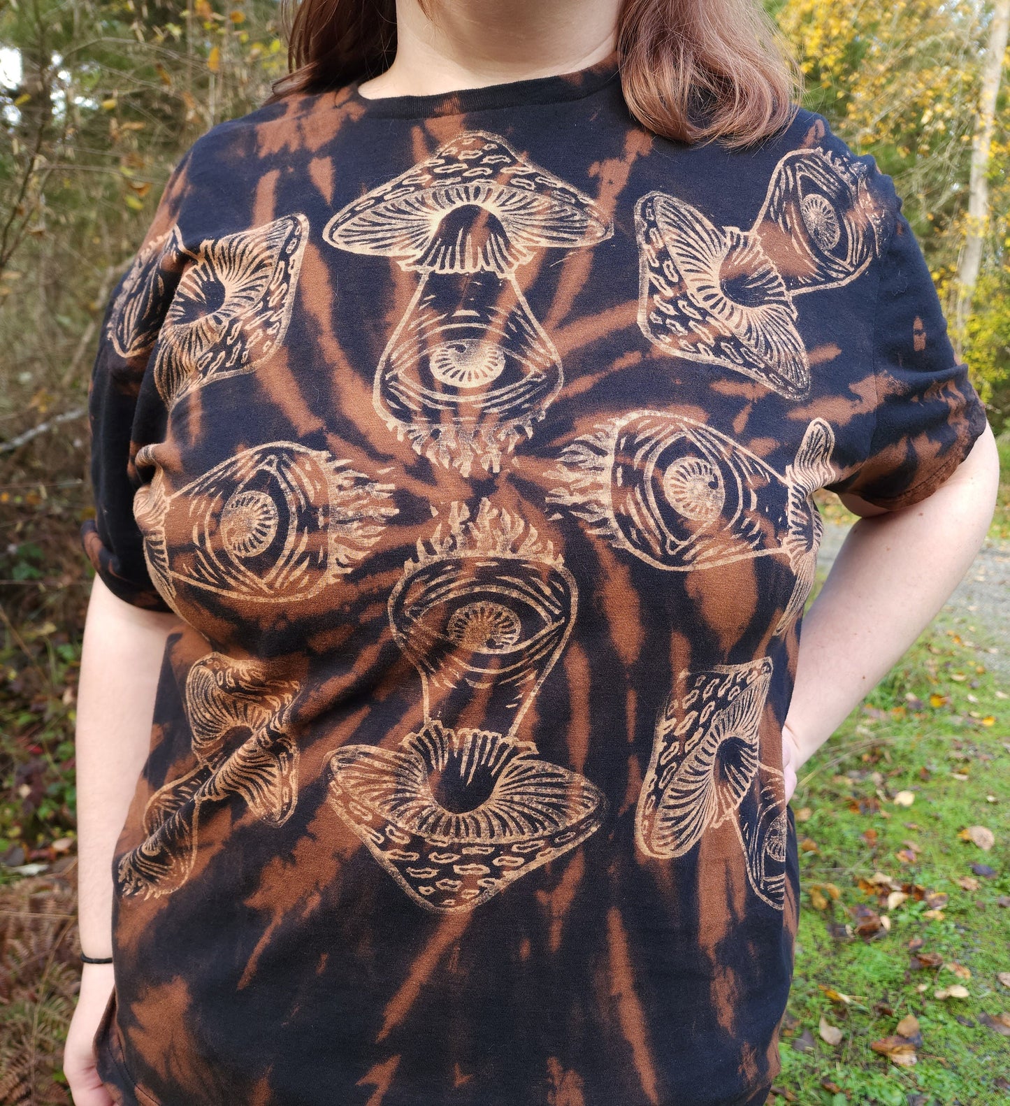 Mushroom Eye Bleach Printed Spiral Reverse Tie Dye T Shirt *Made To Order Sizes XS-10XL*