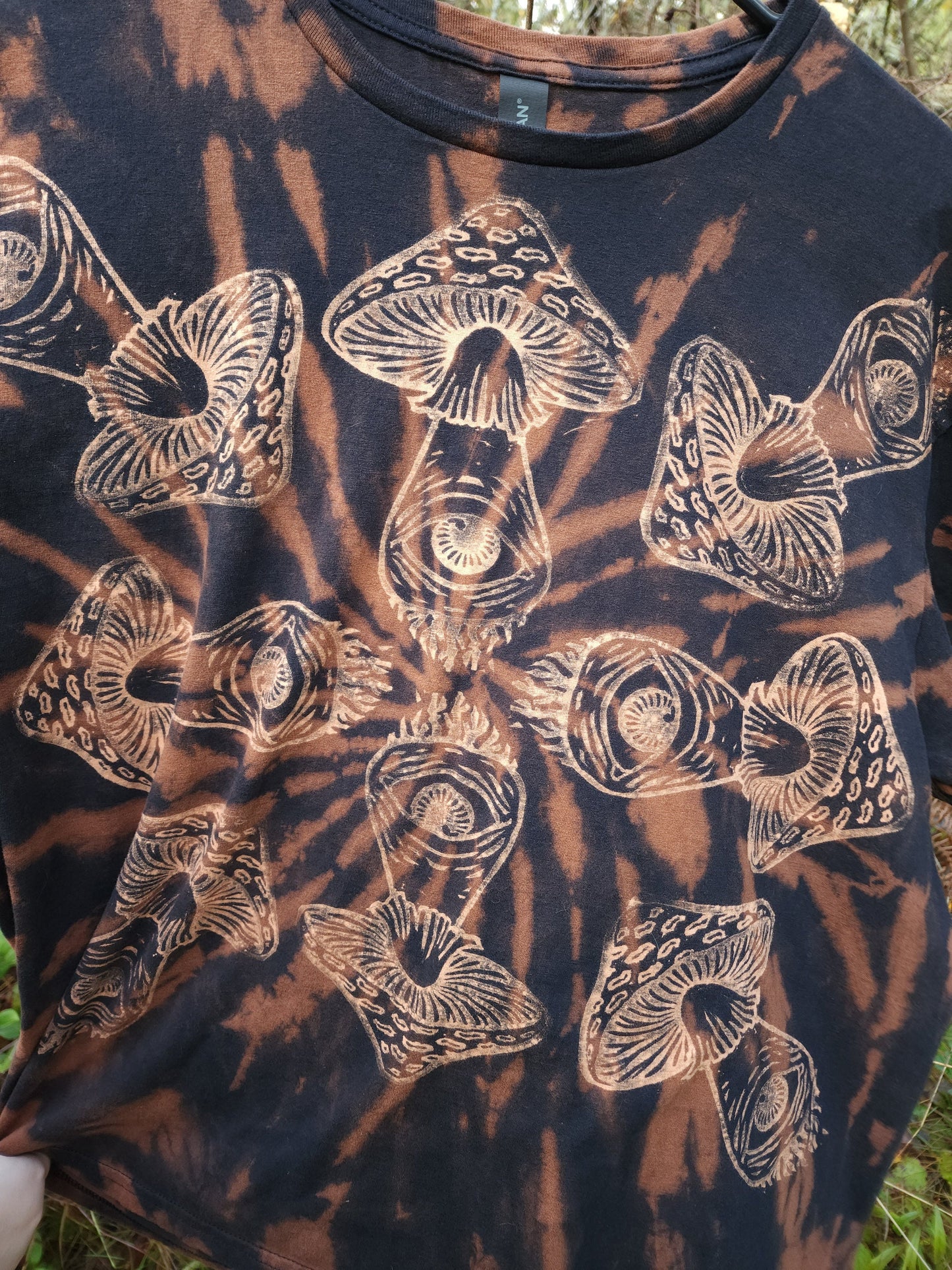 Mushroom Eye Bleach Printed Spiral Reverse Tie Dye T Shirt *Made To Order Sizes XS-10XL*