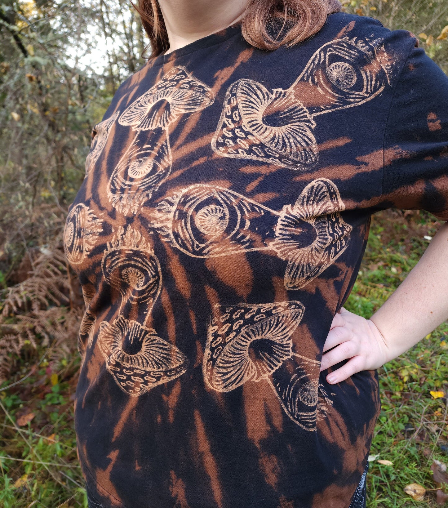 Mushroom Eye Bleach Printed Spiral Reverse Tie Dye T Shirt *Made To Order Sizes XS-10XL*