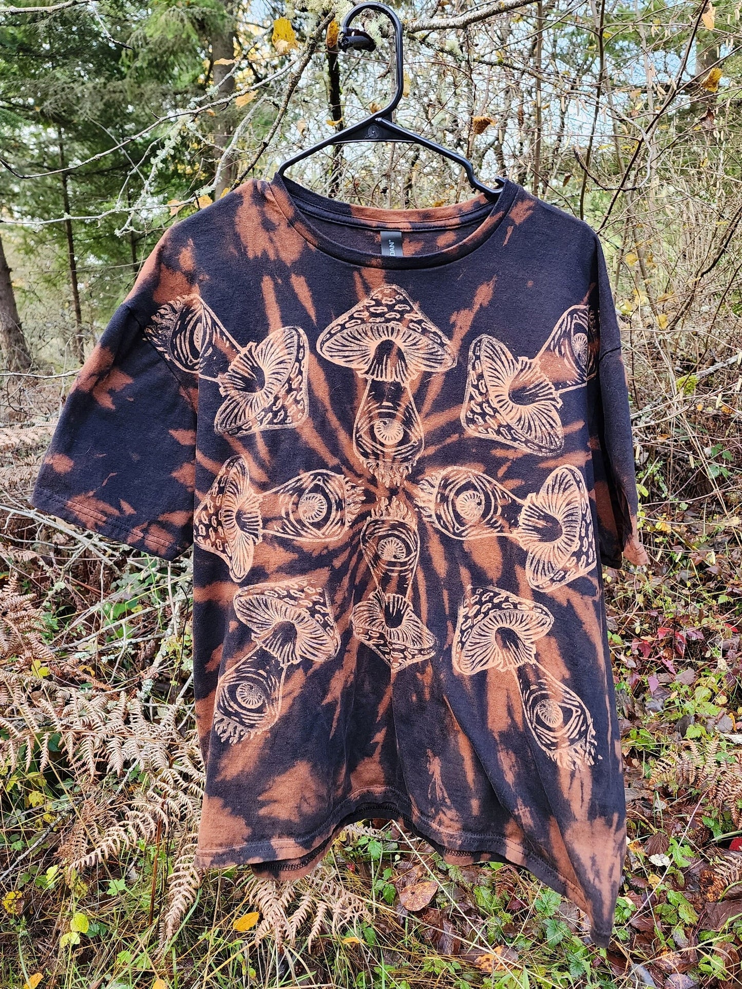 Mushroom Eye Bleach Printed Spiral Reverse Tie Dye T Shirt *Made To Order Sizes XS-10XL*