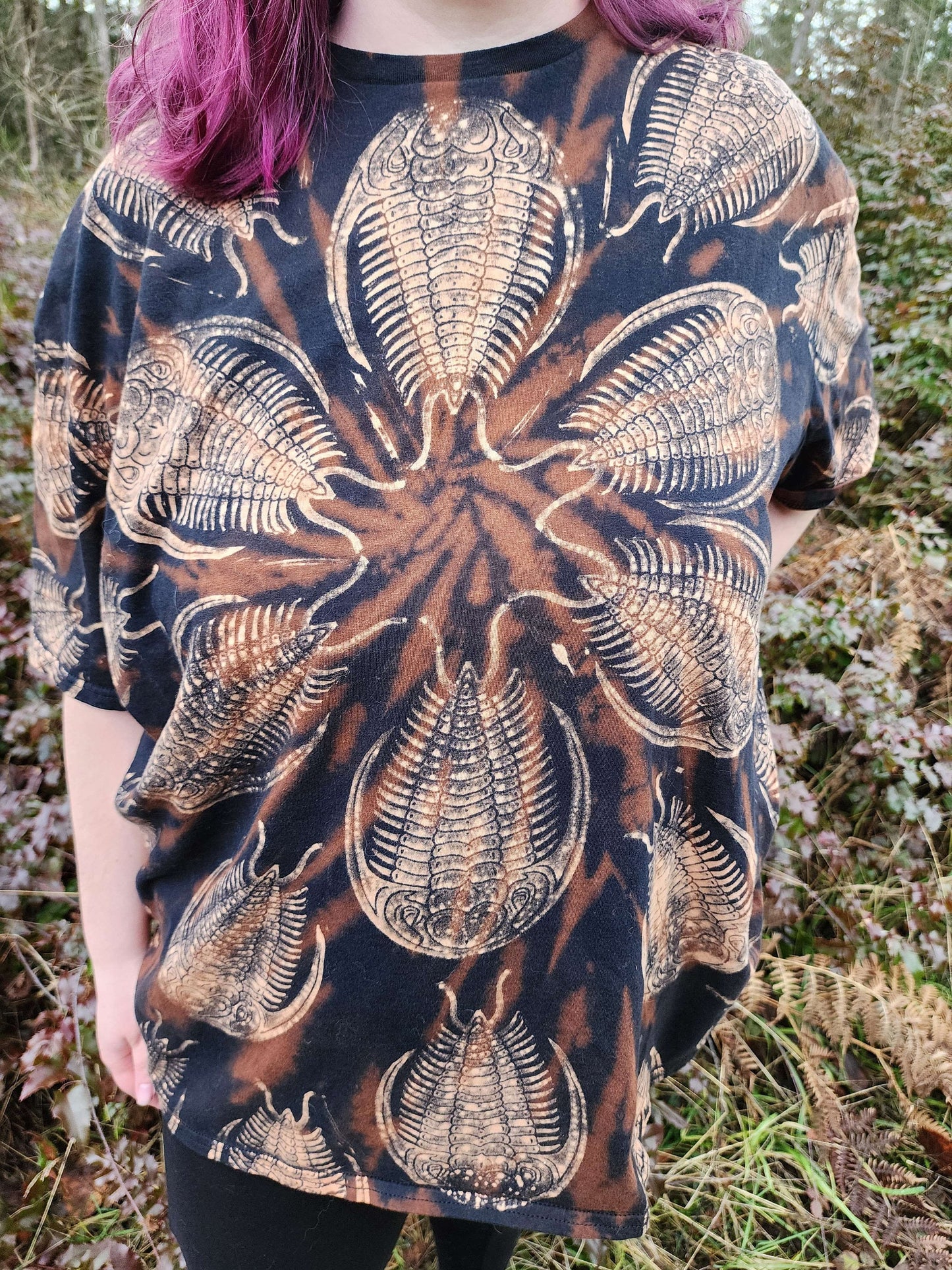 Trilobite Party Bleach Tie Dye Printed Black T Shirt *Made to Order- sizes XS-10XL*