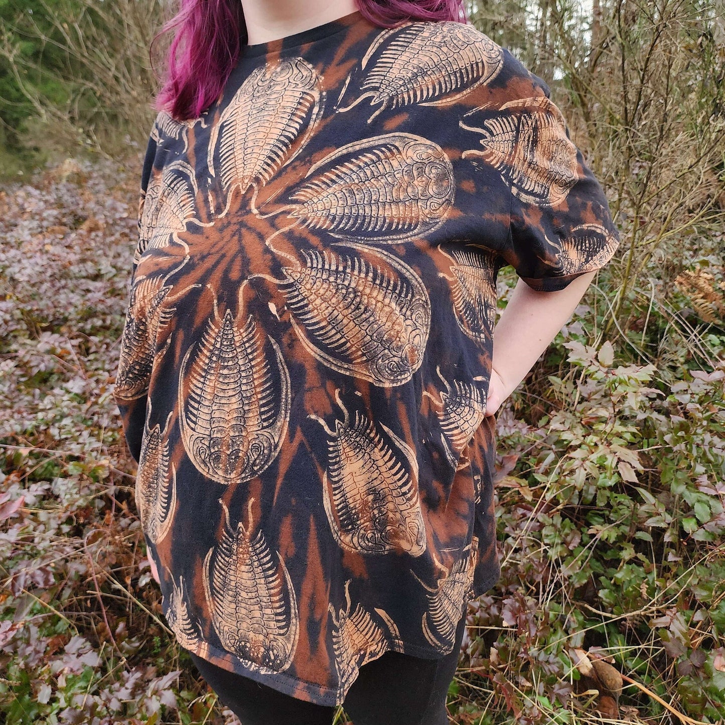 Trilobite Party Bleach Tie Dye Printed Black T Shirt *Made to Order- sizes XS-10XL*