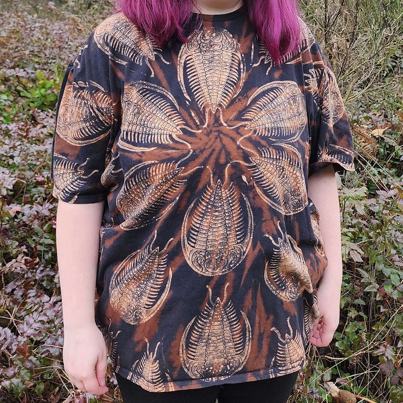 Trilobite Party Bleach Tie Dye Printed Black T Shirt *Made to Order- sizes XS-10XL*