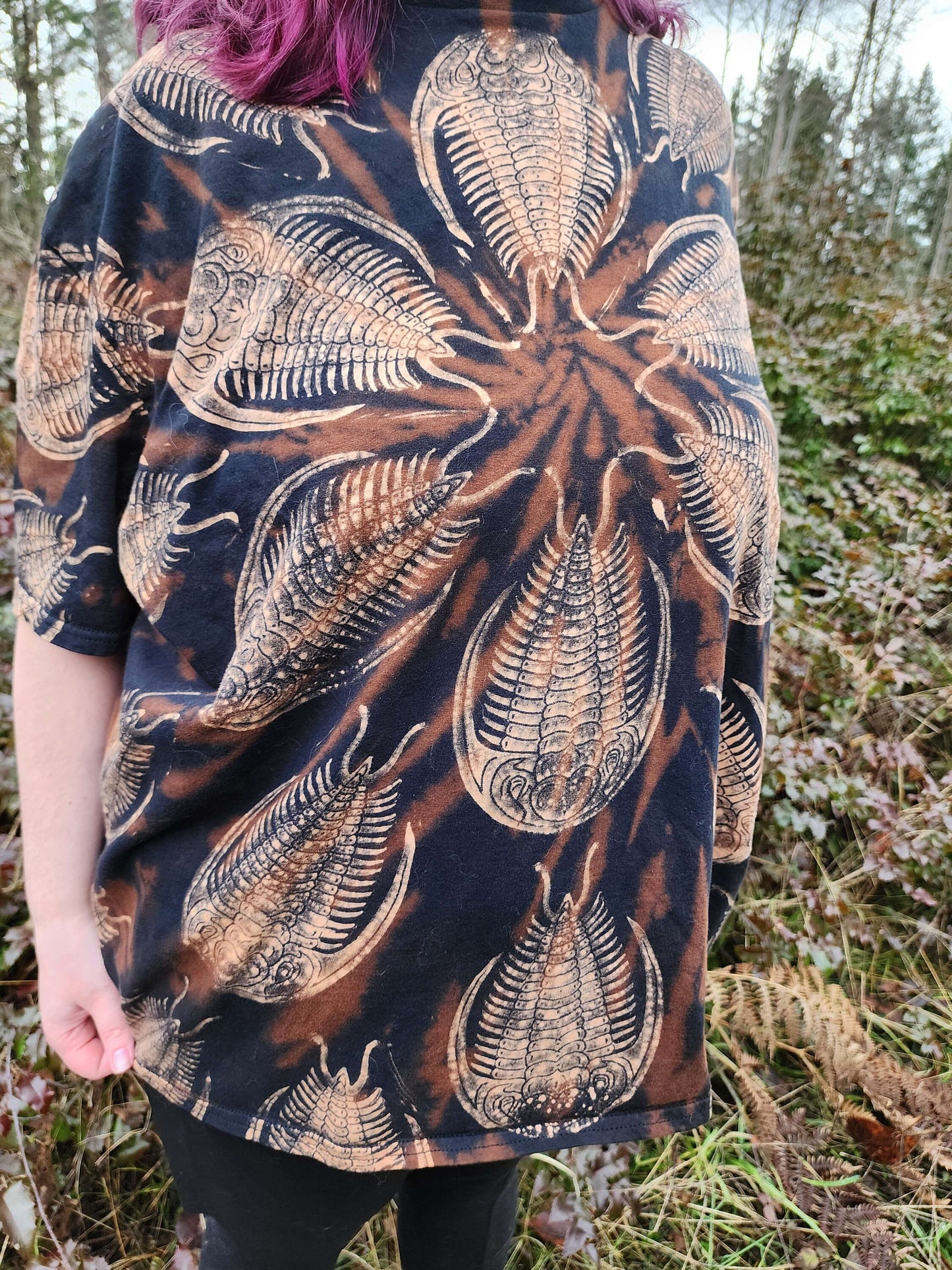 Trilobite Party Bleach Tie Dye Printed Black T Shirt *Made to Order- sizes XS-10XL*