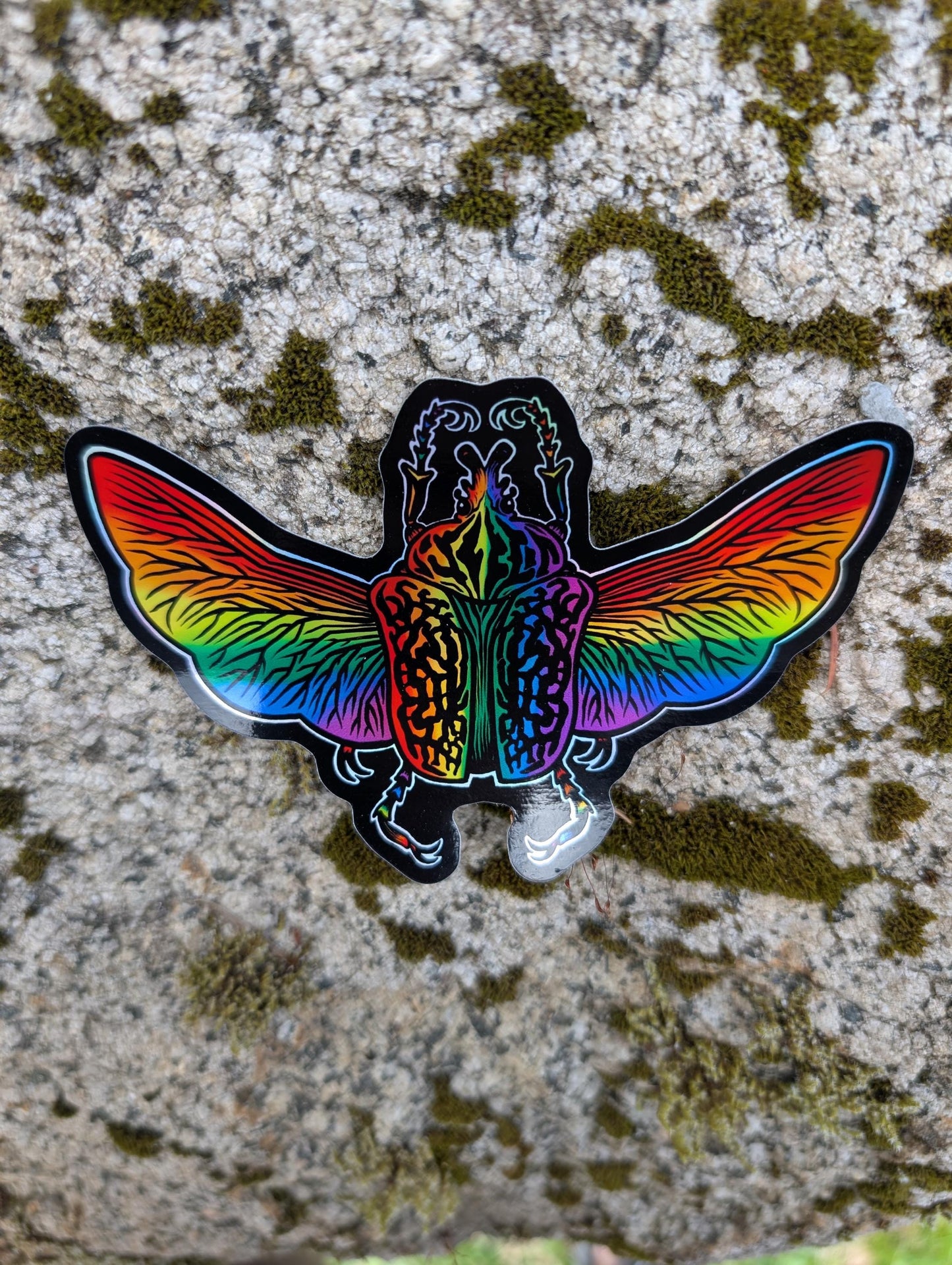 Gay Pride Flag Holographic Goliath Beetle Sticker