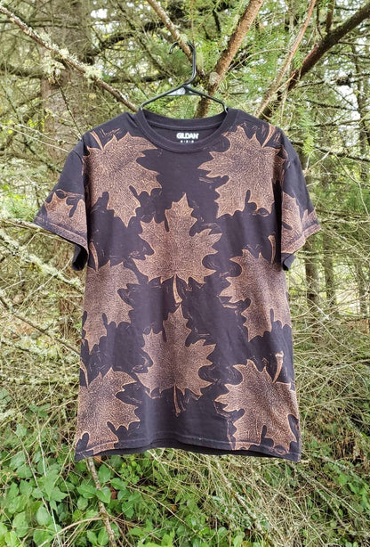 Fall Maple Leaf Bleach Printed Black T-Shirt *Made To Order sizes XS-10XL*