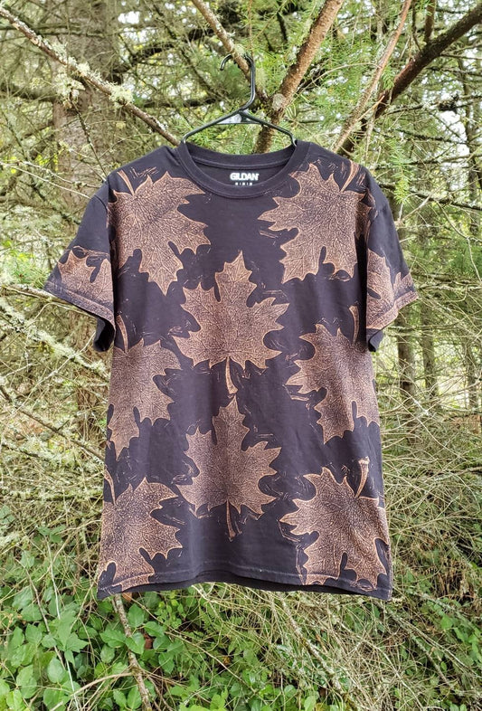 Fall Maple Leaf Bleach Printed Black T-Shirt *Made To Order sizes XS-10XL*