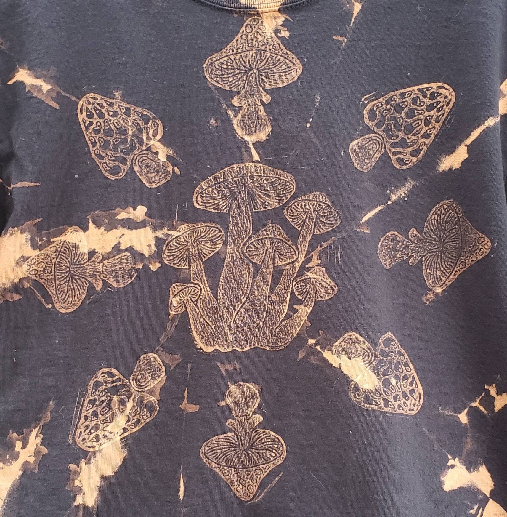Mushroom Medley Bleach Printed Black T Shirt *Made-to-Order sizes XS-10XL*