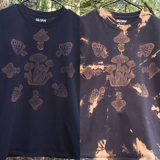 Mushroom Medley Bleach Printed Black T Shirt *Made-to-Order sizes XS-10XL*
