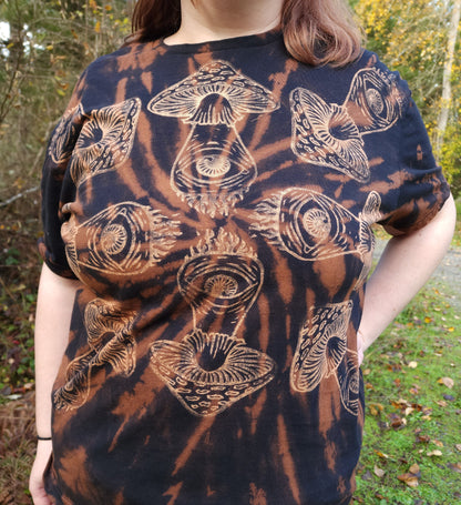 Mushroom Eye Bleach Printed Spiral Reverse Tie Dye T Shirt *Made To Order Sizes XS-10XL*