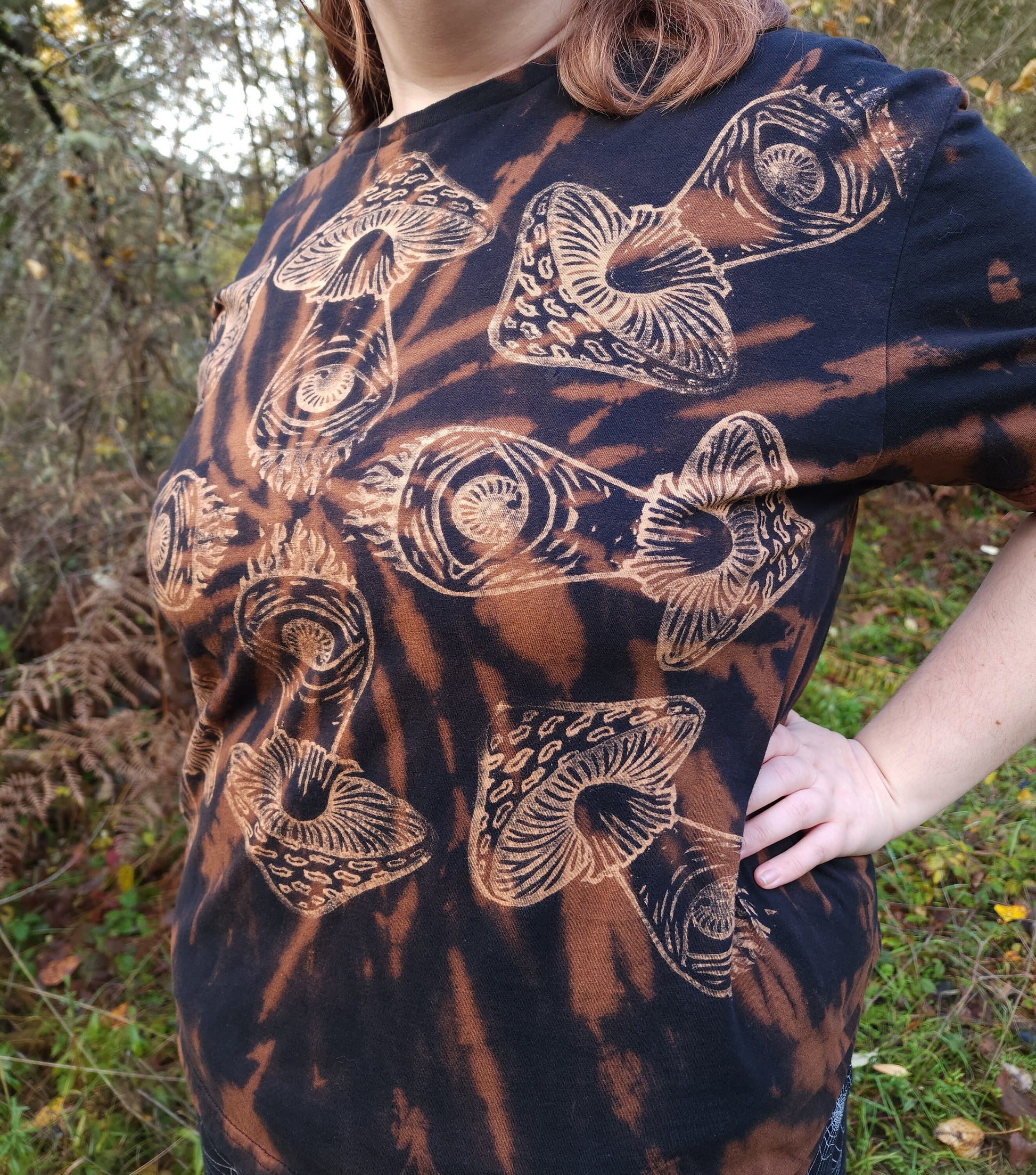 Mushroom Eye Bleach Printed Spiral Reverse Tie Dye T Shirt *Made To Order Sizes XS-10XL*