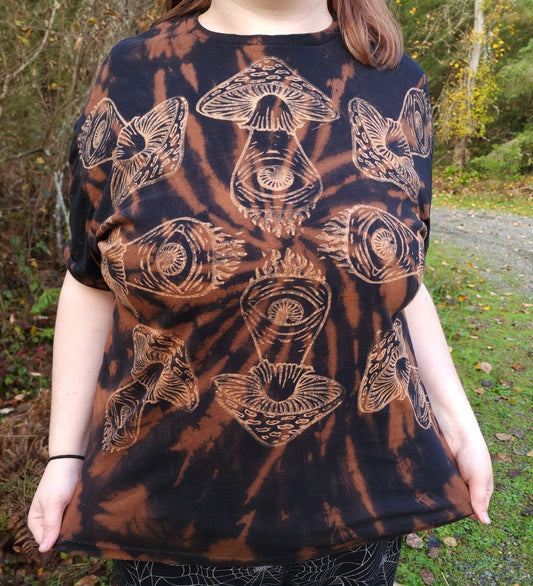 Mushroom Eye Bleach Printed Spiral Reverse Tie Dye T Shirt *Made To Order Sizes XS-10XL*