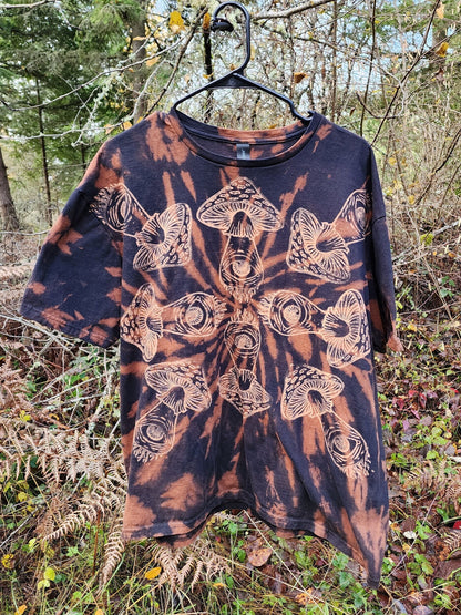 Mushroom Eye Bleach Printed Spiral Reverse Tie Dye T Shirt *Made To Order Sizes XS-10XL*