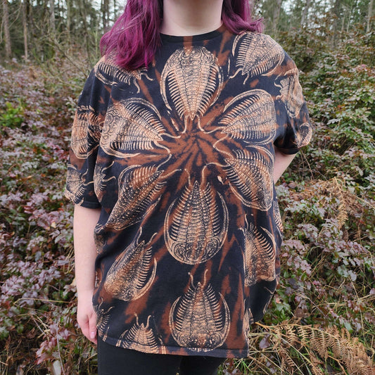 Trilobite Party Bleach Tie Dye Printed Black T Shirt *Made to Order- sizes XS-10XL*