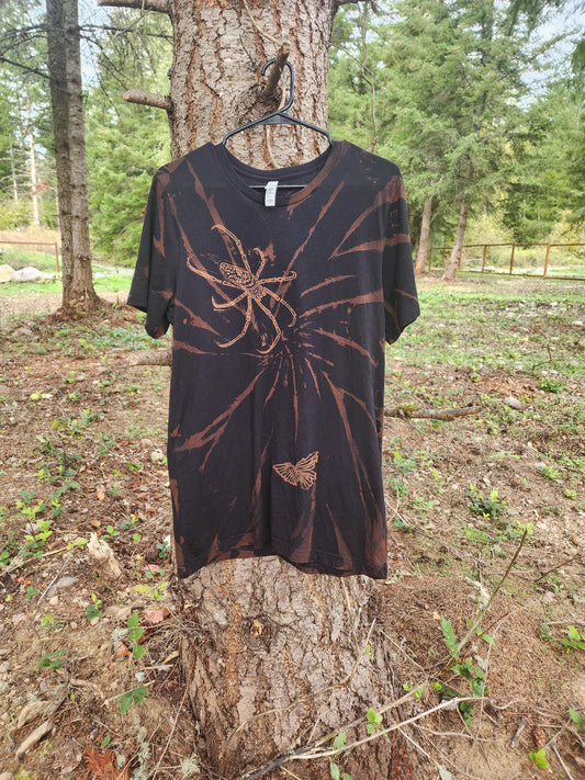 Golden Orbweaver with Tasty Snack Bleach Printed Reverse Tie Dye T Shirt *Made To Order Sizes XS-10XL*