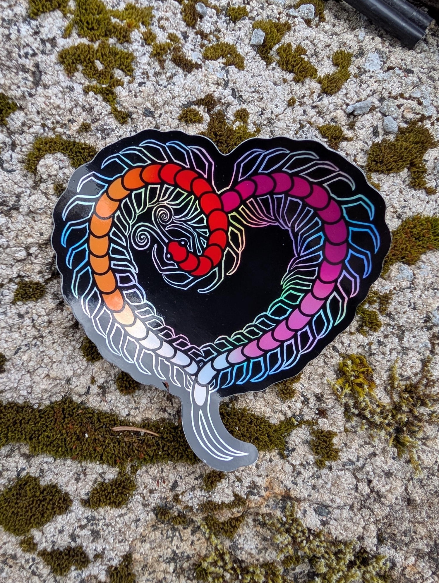 Lesbian Pride Flag Holographic Centipede Heart Sticker