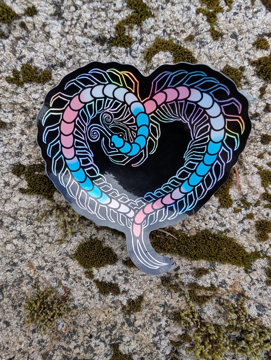 Trans Pride Flag Holographic Centipede Heart Sticker