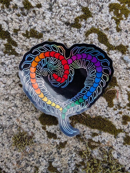 Gay Pride Flag Holographic Centipede Heart Sticker