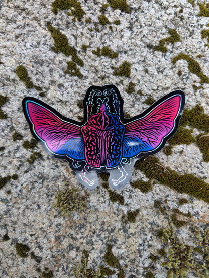 Bisexual Pride Flag Holographic Goliath Beetle Sticker
