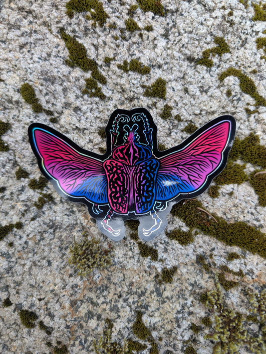 Bisexual Pride Flag Holographic Goliath Beetle Sticker