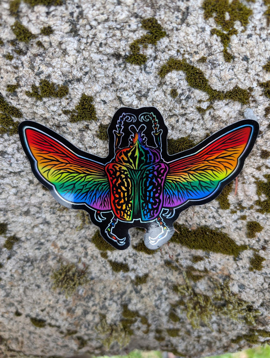 Gay Pride Flag Holographic Goliath Beetle Sticker