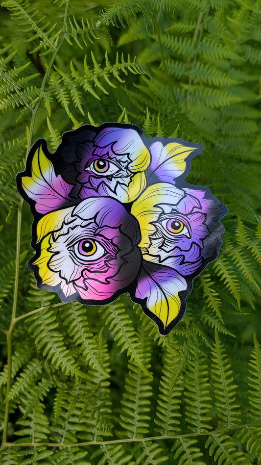 Nonbinary Flag Holographic Eye Poppy Sticker