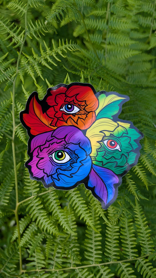 Rainbow Gay Pride Flag Holographic Eye Poppy Sticker
