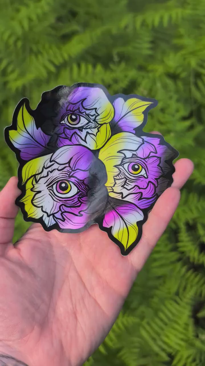 Nonbinary Flag Holographic Eye Poppy Sticker