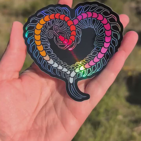 Lesbian Pride Flag Holographic Centipede Heart Sticker