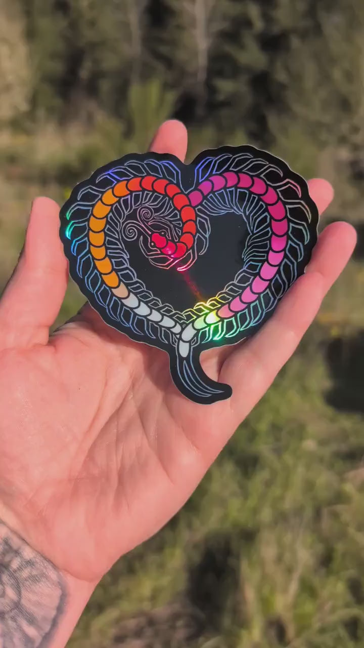 Lesbian Pride Flag Holographic Centipede Heart Sticker