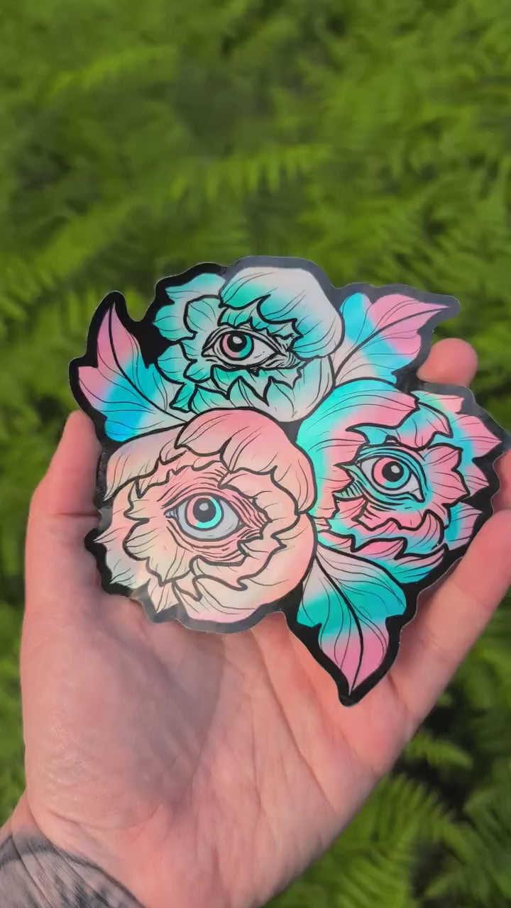 Trans Flag Holographic Eye Poppy Sticker