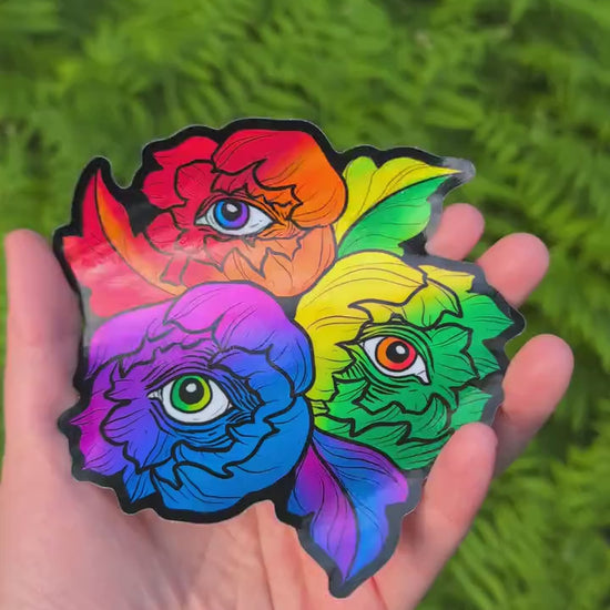 Rainbow Gay Pride Flag Holographic Eye Poppy Sticker