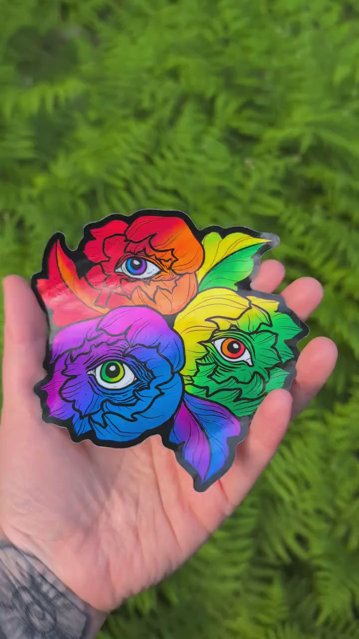 Rainbow Gay Pride Flag Holographic Eye Poppy Sticker