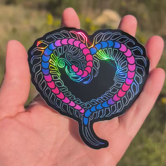 Bisexual Pride Flag Holographic Centipede Heart Sticker