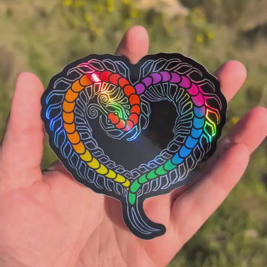 Gay Pride Flag Holographic Centipede Heart Sticker