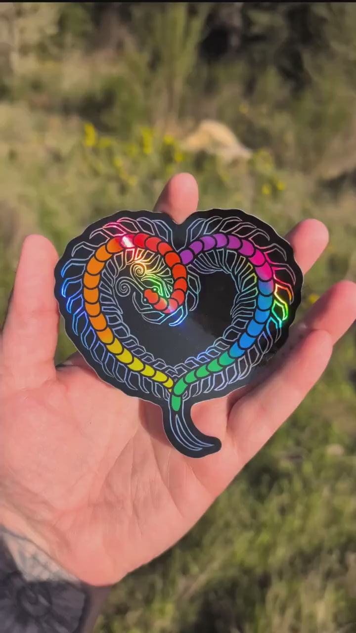 Gay Pride Flag Holographic Centipede Heart Sticker